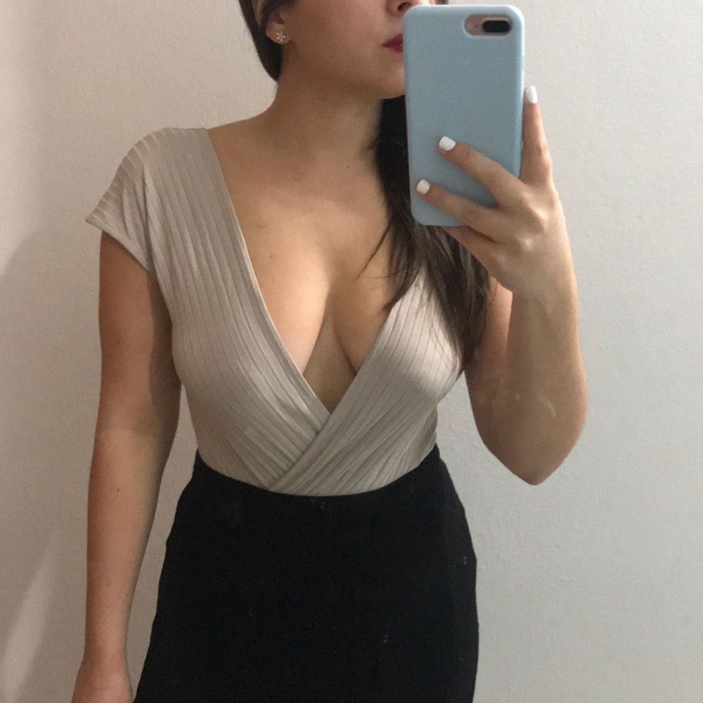 Gray V neck sexy Bodysuit
